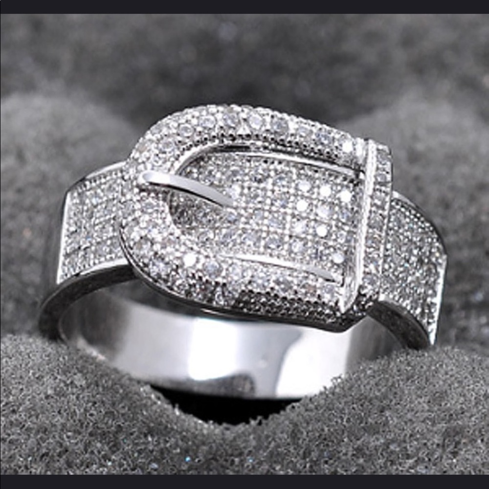 New Sterling Silver Sapphire Buckle Ring